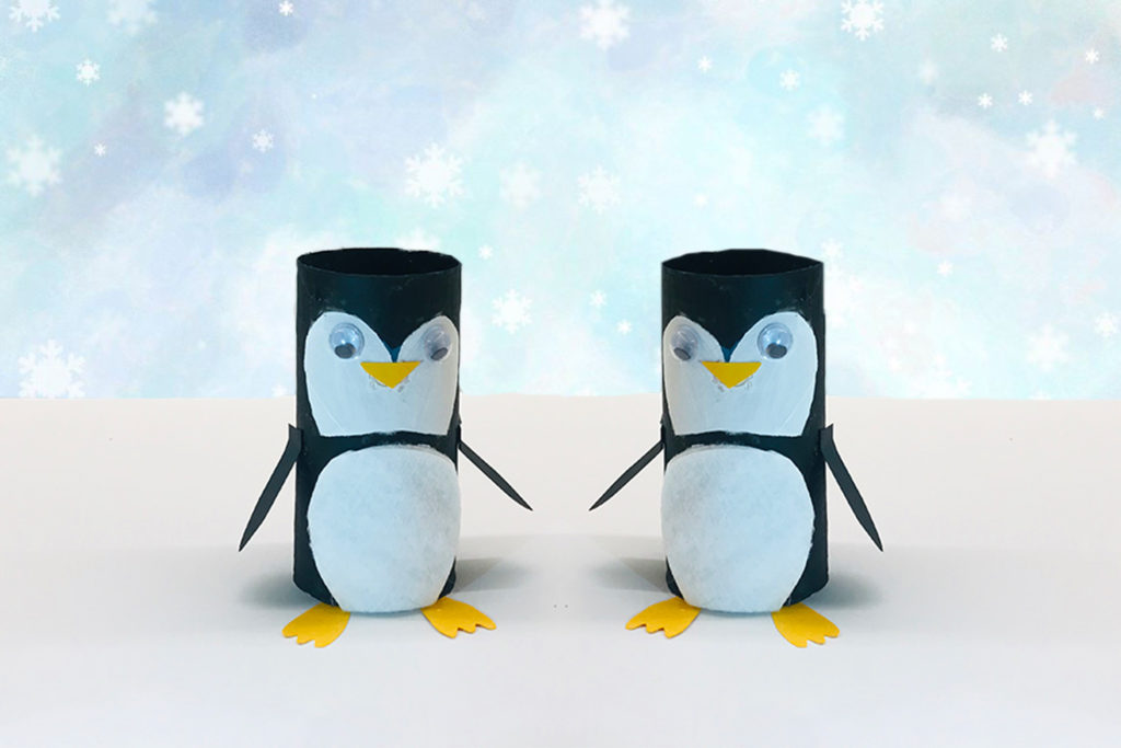 två pingviner, vinter, snö
